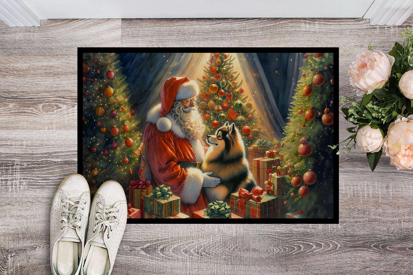 Finnish Spitz and Santa Claus Doormat