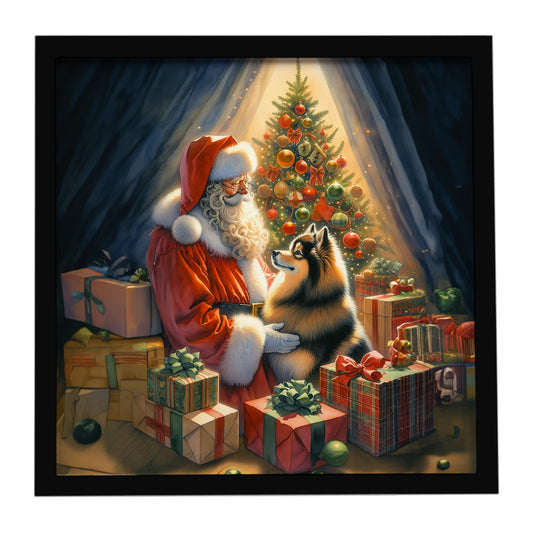 Buy this Finnish Spitz and Santa Claus Framed Metal Print