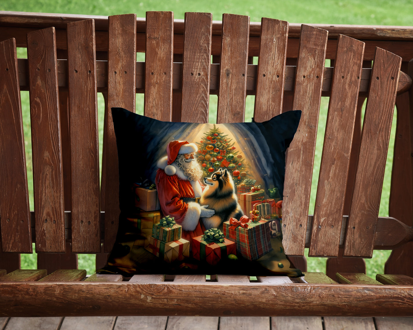 Finnish Spitz and Santa Claus Throw Pillow