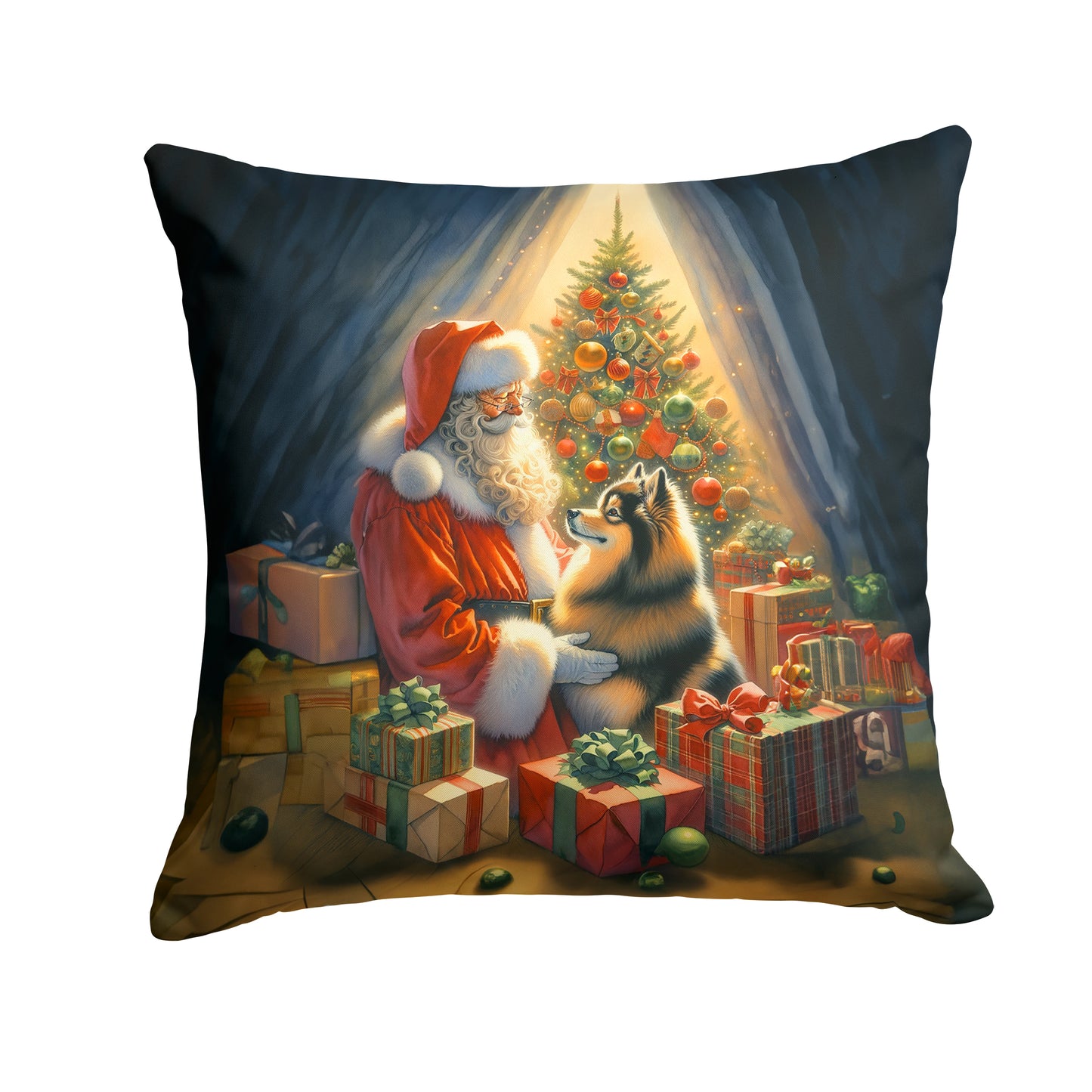 Buy this Finnish Spitz and Santa Claus Throw Pillow