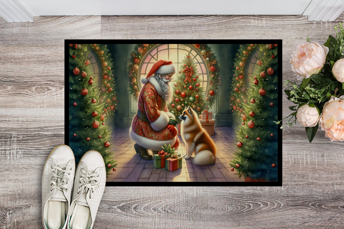 Finnish Spitz and Santa Claus Doormat