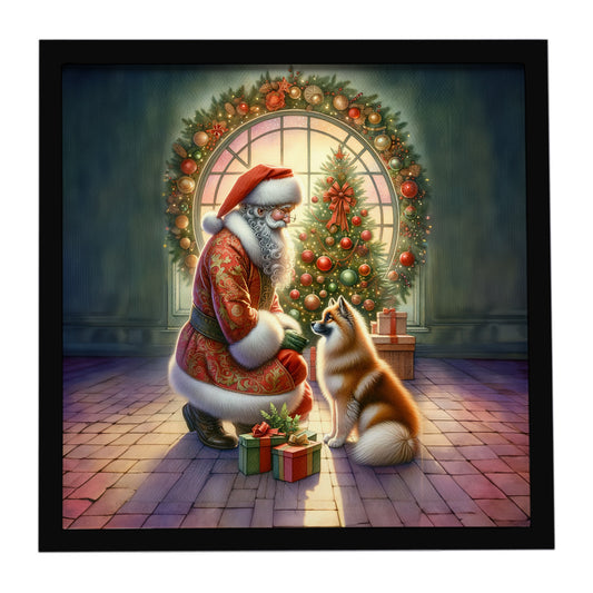 Buy this Finnish Spitz and Santa Claus Framed Metal Print