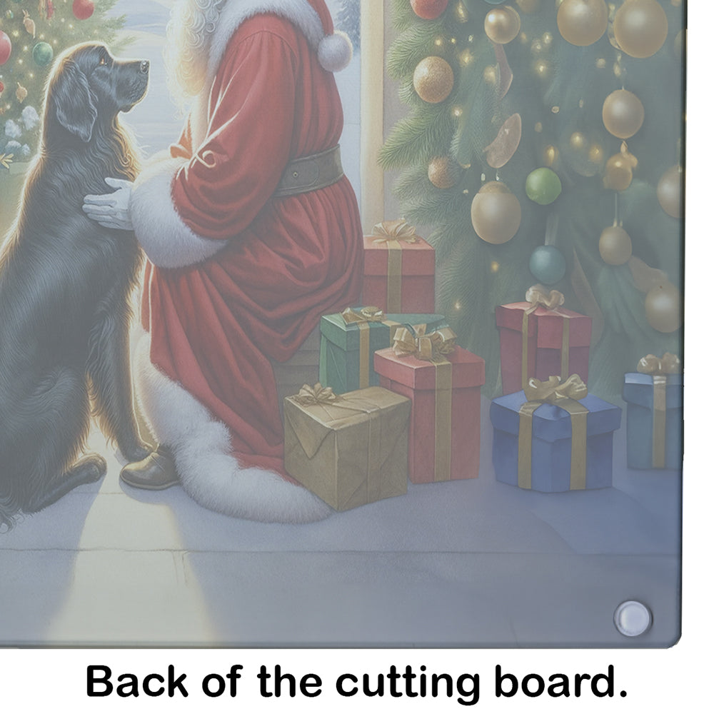 Flat-Coated Retriever and Santa Claus Glass Cutting Board