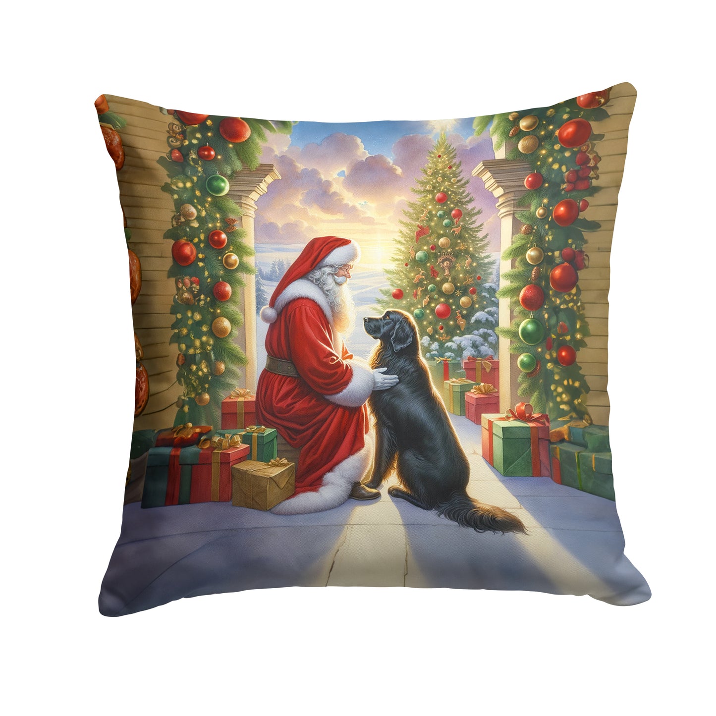 Buy this Flat-Coated Retriever and Santa Claus Throw Pillow