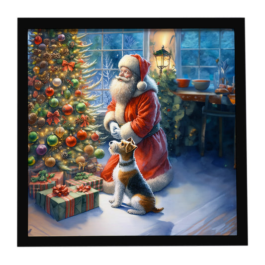 Buy this Fox Terrier and Santa Claus Framed Metal Print