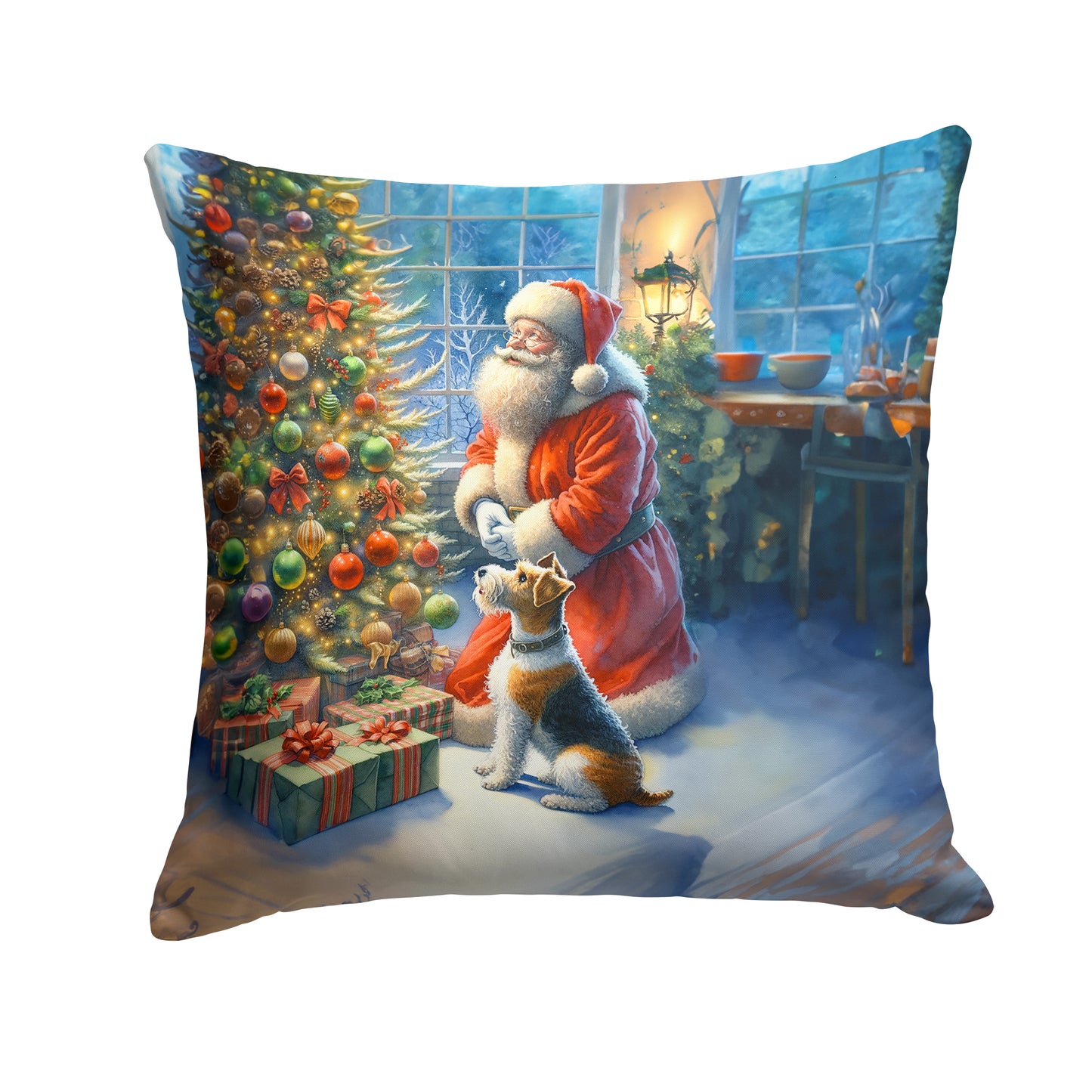 Buy this Fox Terrier and Santa Claus Throw Pillow