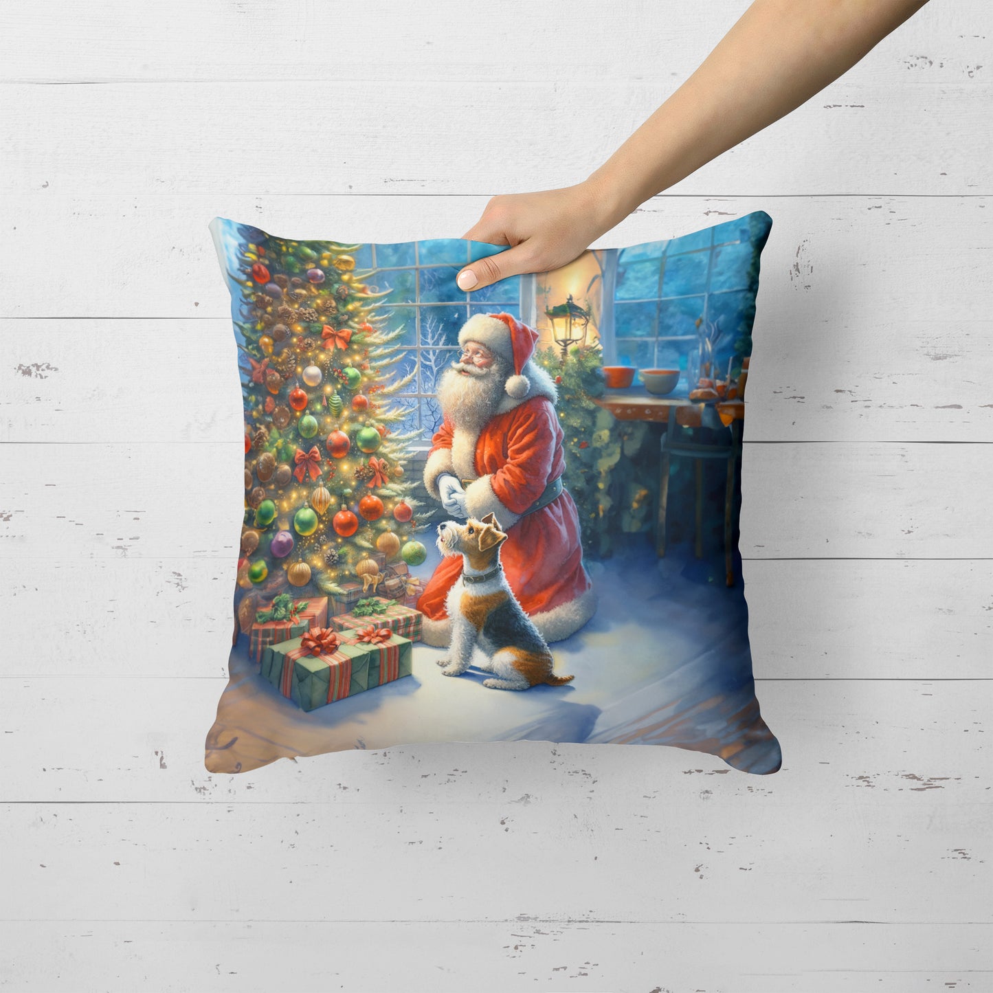 Fox Terrier and Santa Claus Throw Pillow