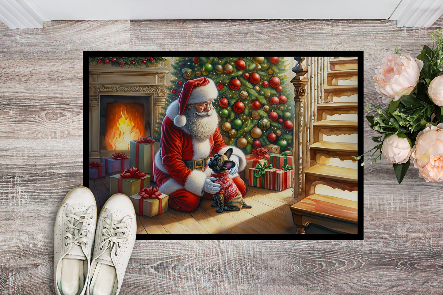 French Bulldog and Santa Claus Doormat