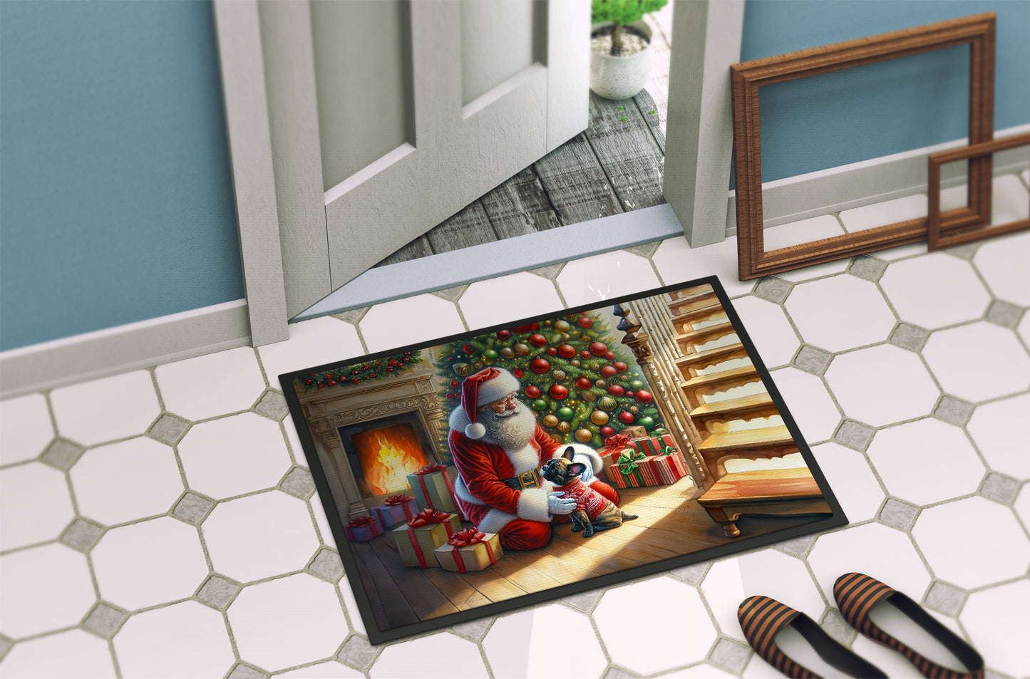 French Bulldog and Santa Claus Doormat