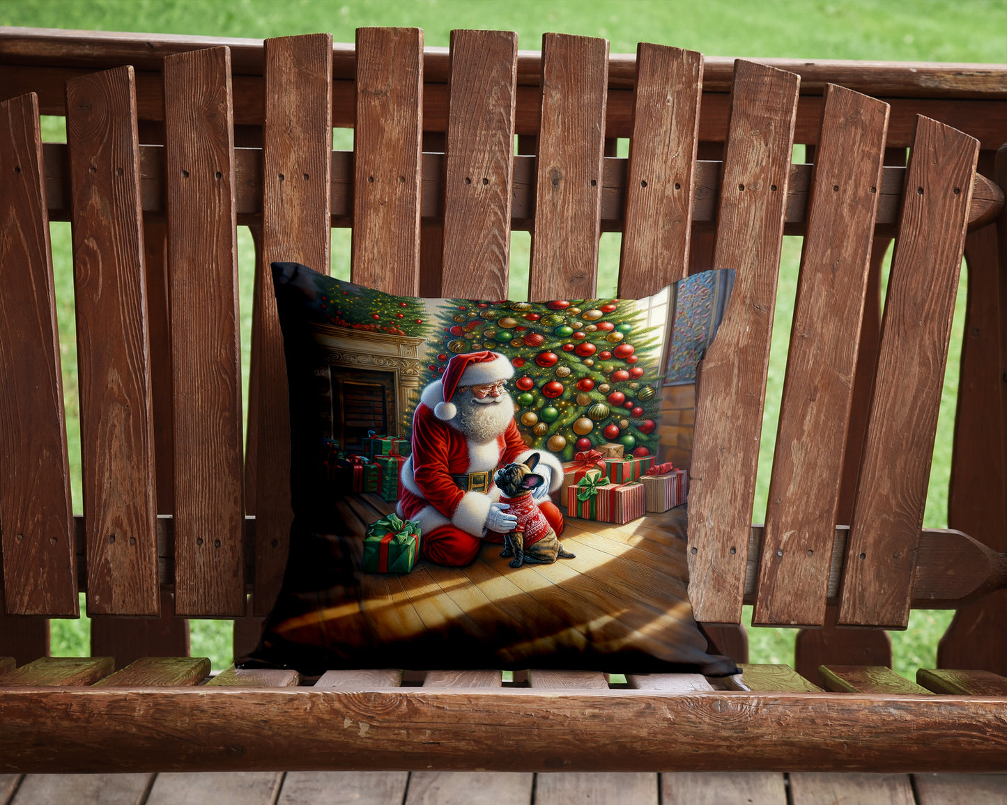 French Bulldog and Santa Claus Throw Pillow