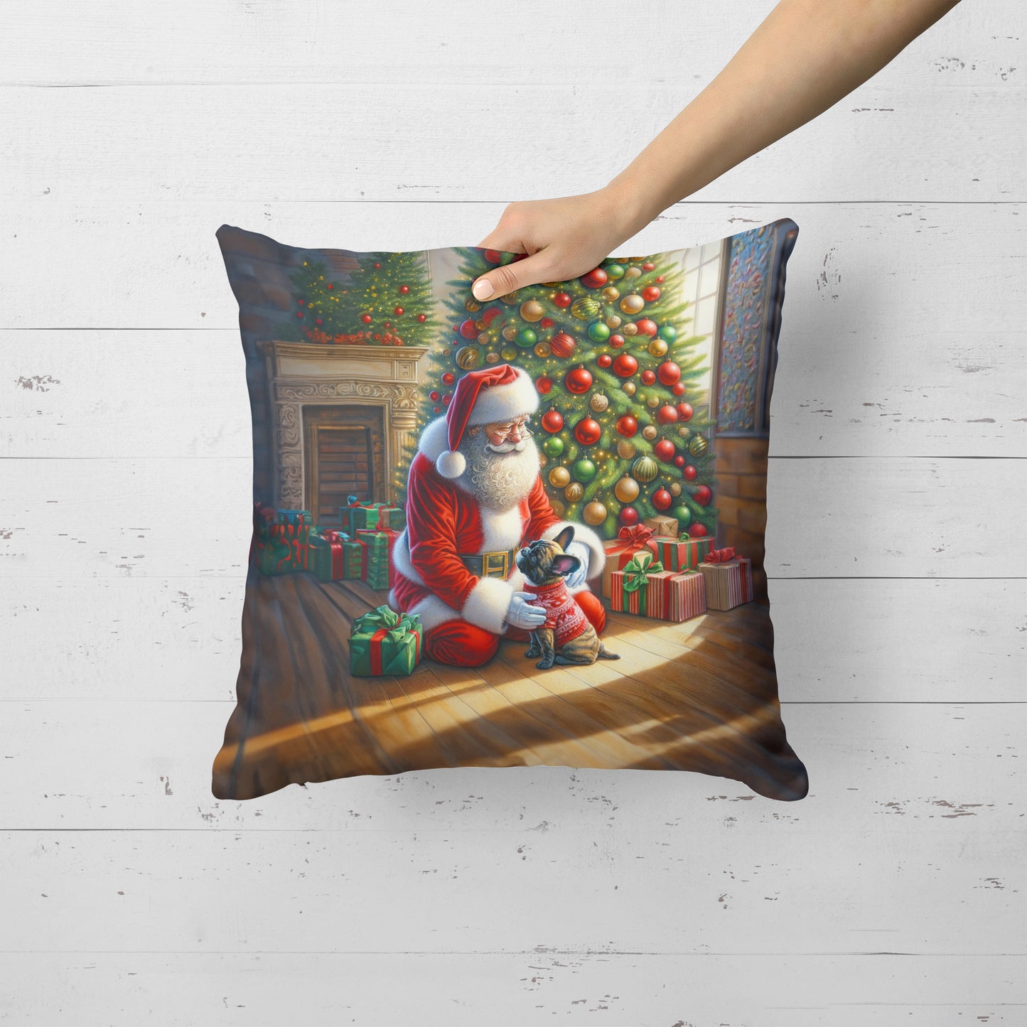 French Bulldog and Santa Claus Throw Pillow