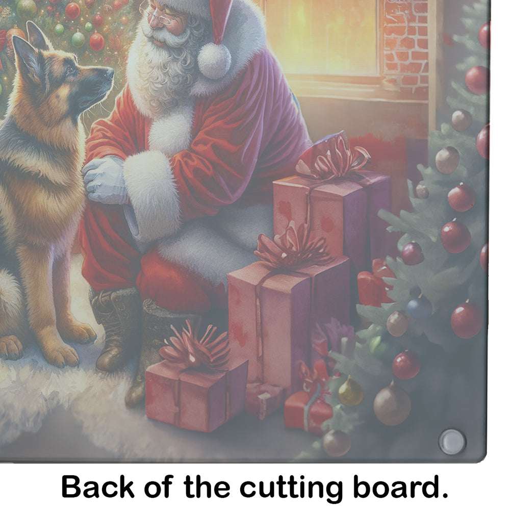 German Shepherd and Santa Claus Glass Cutting Board