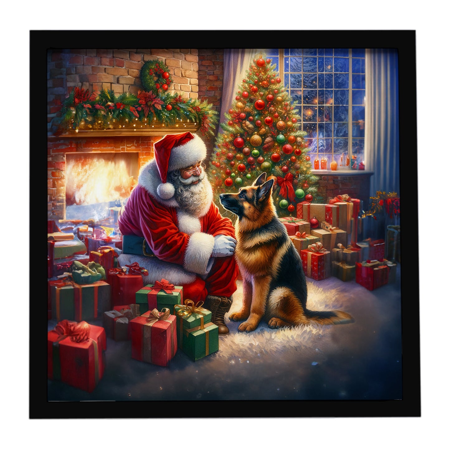 Buy this German Shepherd and Santa Claus Framed Metal Print