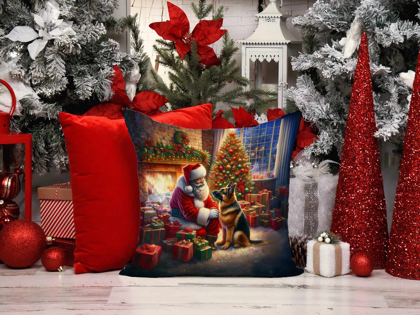 German Shepherd and Santa Claus Throw Pillow