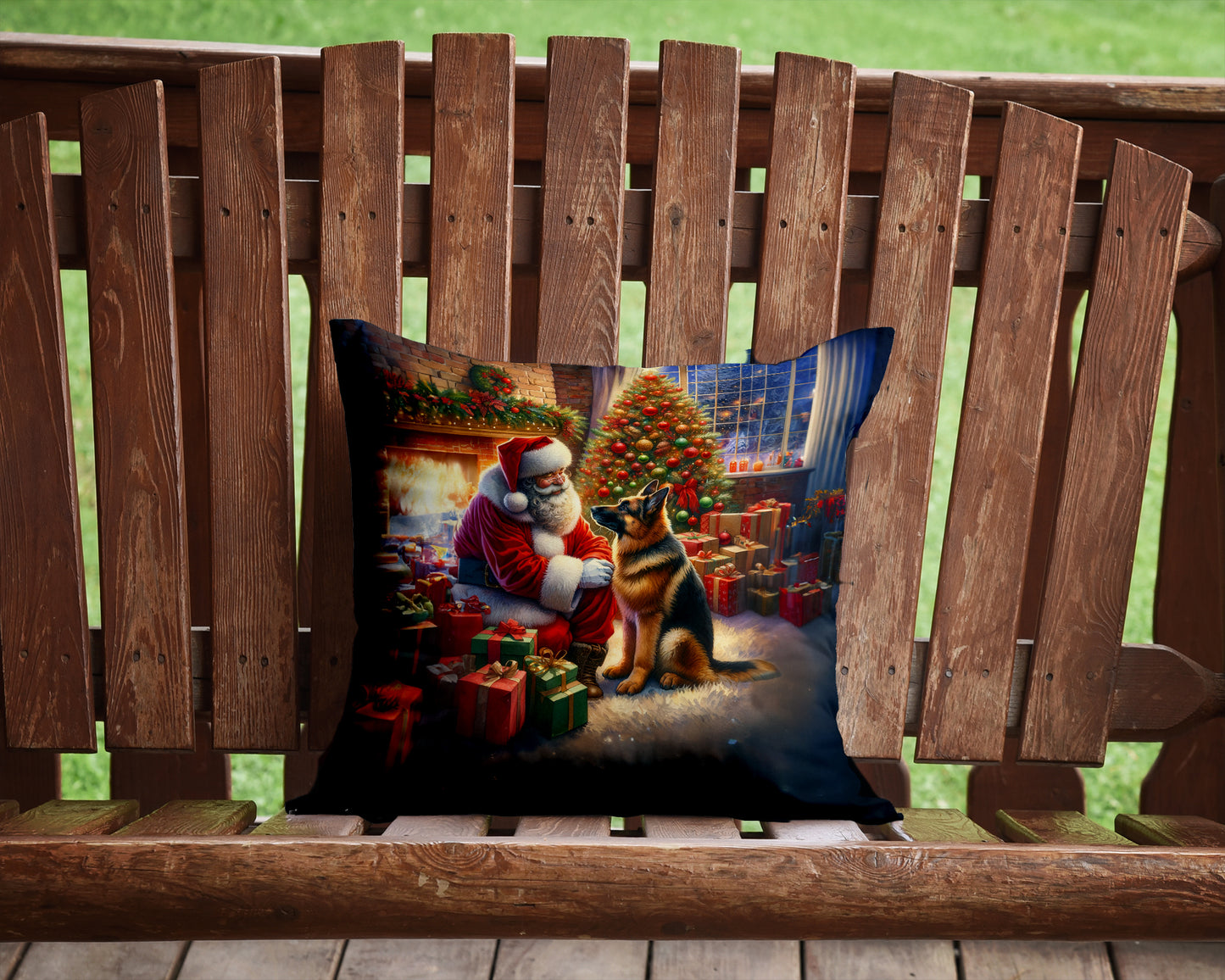 German Shepherd and Santa Claus Throw Pillow