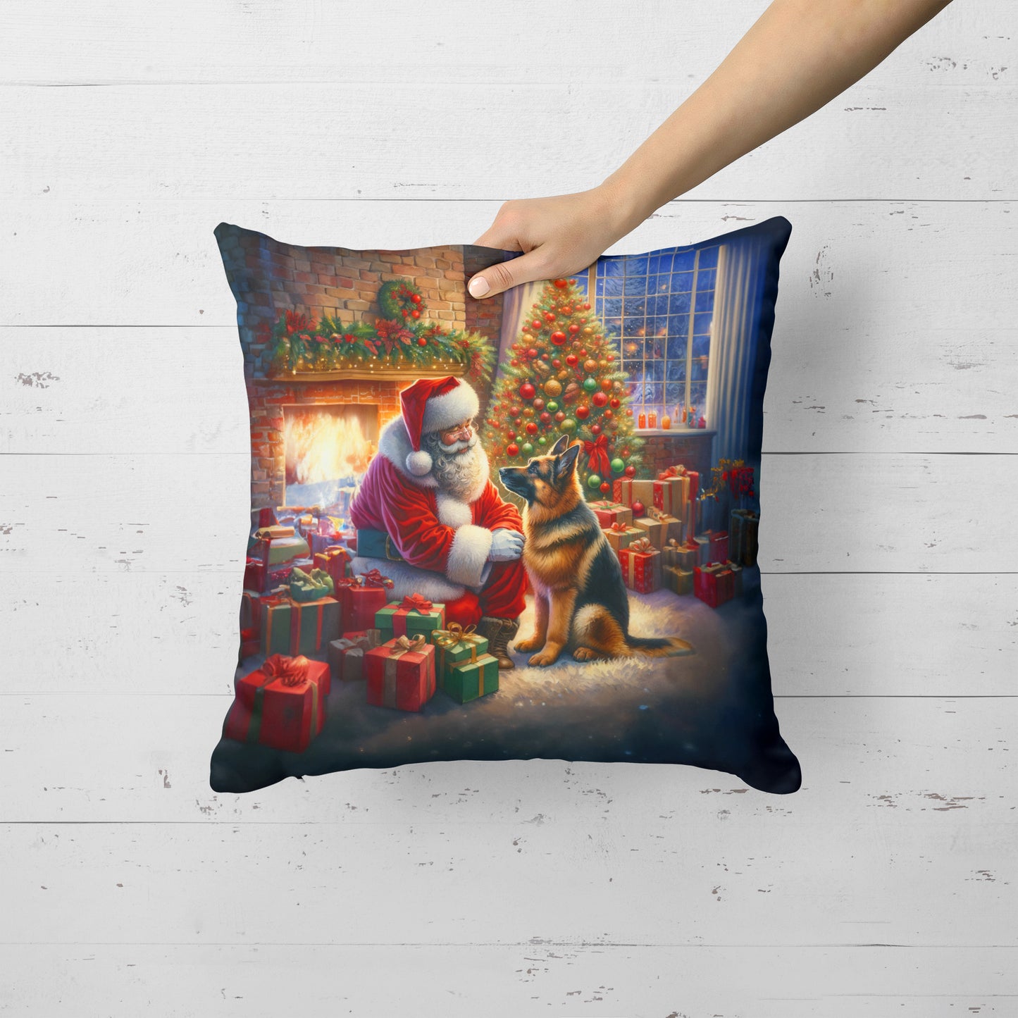 German Shepherd and Santa Claus Throw Pillow