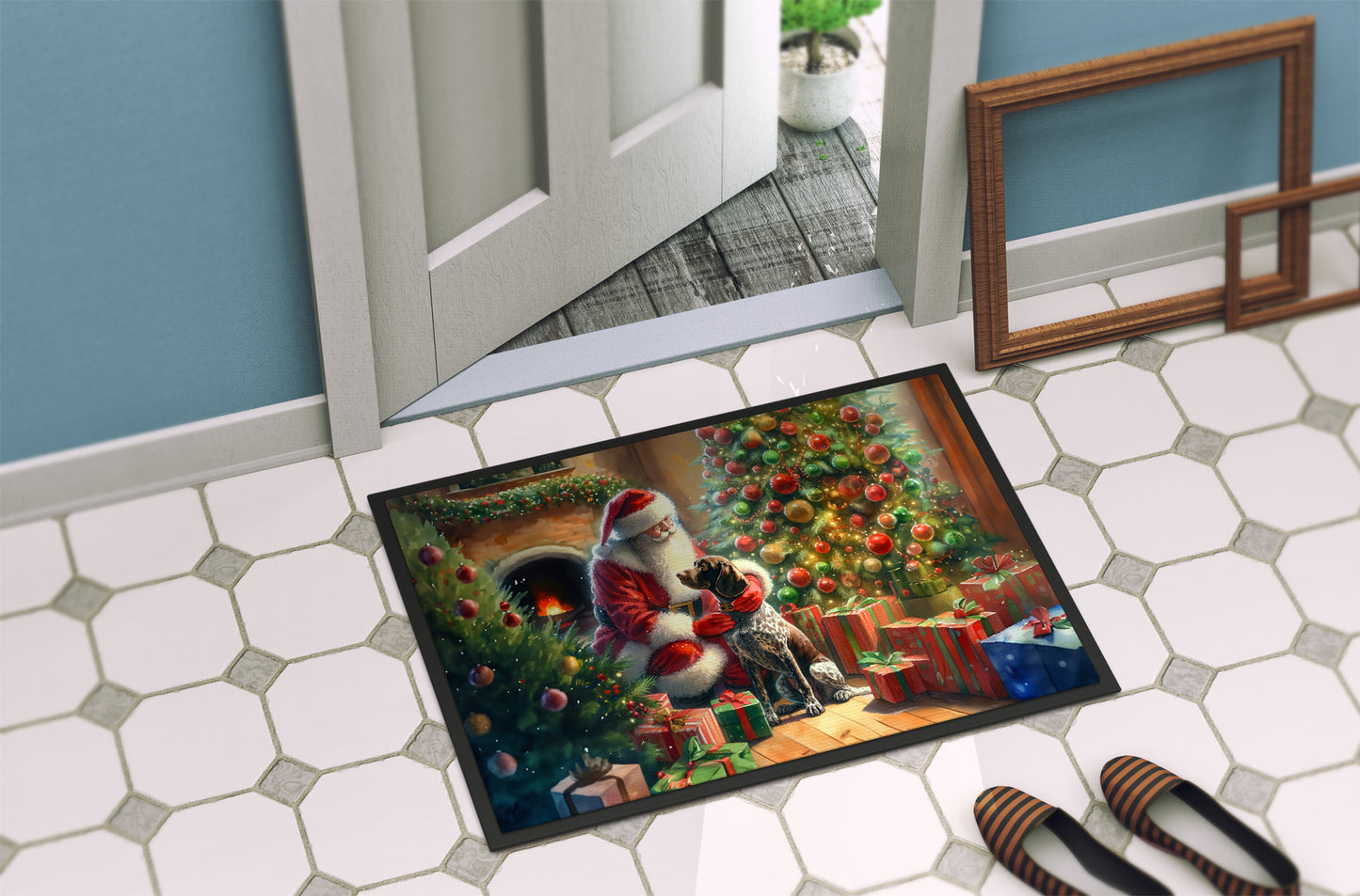 German Shorthaired Pointer and Santa Claus Doormat