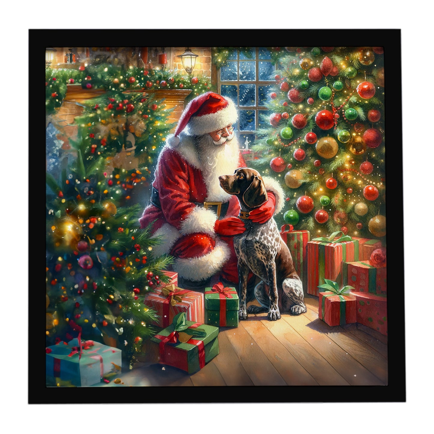 Buy this German Shorthaired Pointer and Santa Claus Framed Metal Print