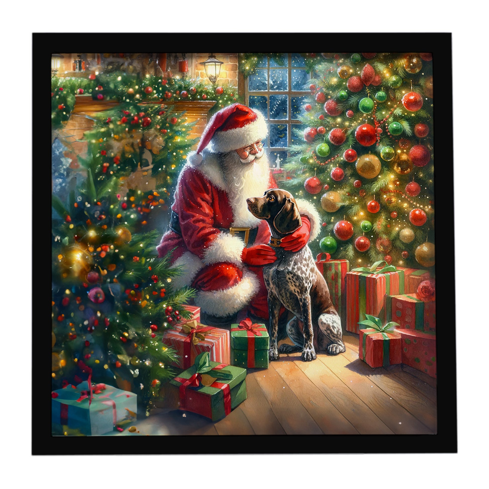 Buy this German Shorthaired Pointer and Santa Claus Framed Metal Print