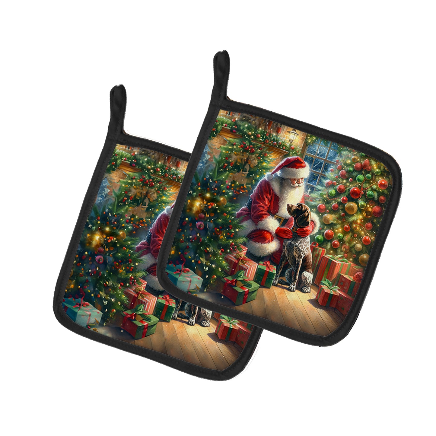 Buy this German Shorthaired Pointer and Santa Claus Pair of Pot Holders