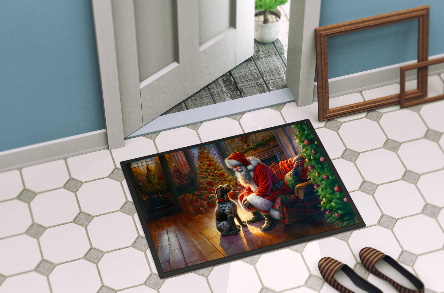 German Wirehaired Pointer and Santa Claus Doormat