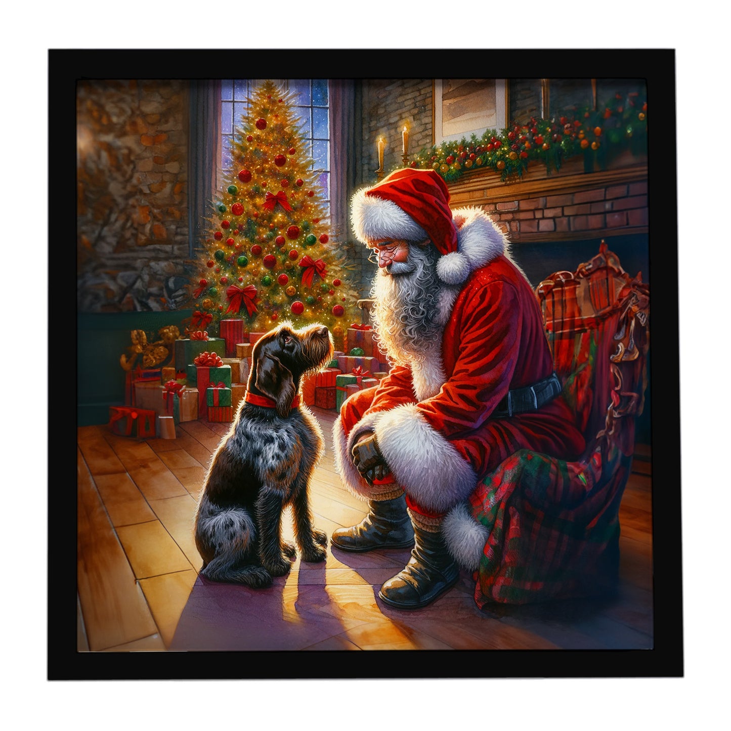 Buy this German Wirehaired Pointer and Santa Claus Framed Metal Print