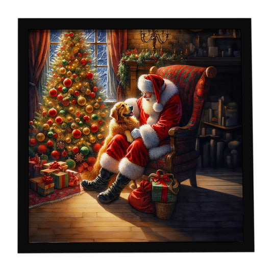 Buy this Golden Retriever and Santa Claus Framed Metal Print