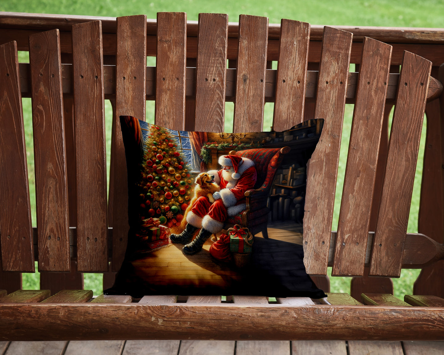 Golden Retriever and Santa Claus Throw Pillow