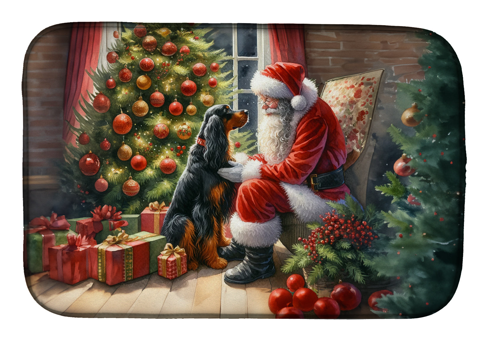 Buy this Gordon Setter and Santa Claus Dish Drying Mat