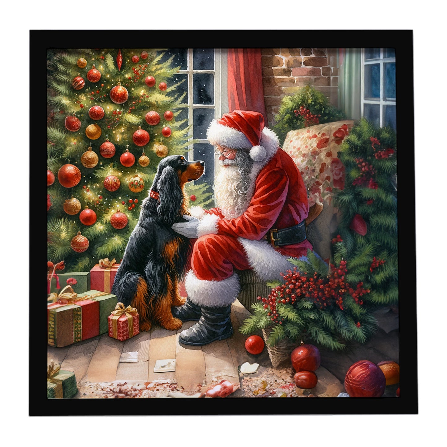 Buy this Gordon Setter and Santa Claus Framed Metal Print