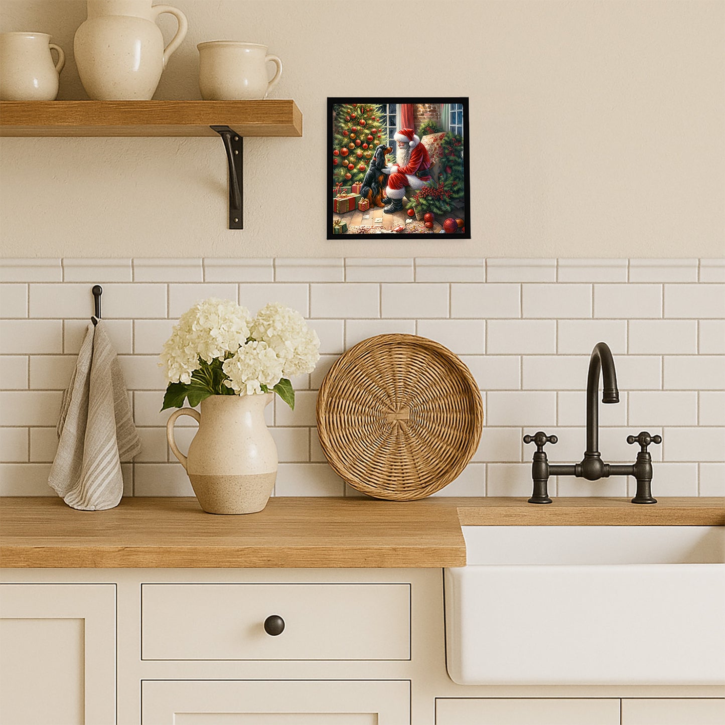 Gordon Setter and Santa Claus Framed Metal Print