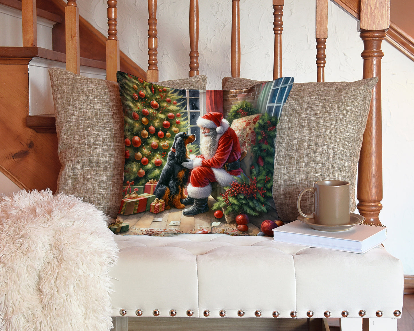 Gordon Setter and Santa Claus Throw Pillow