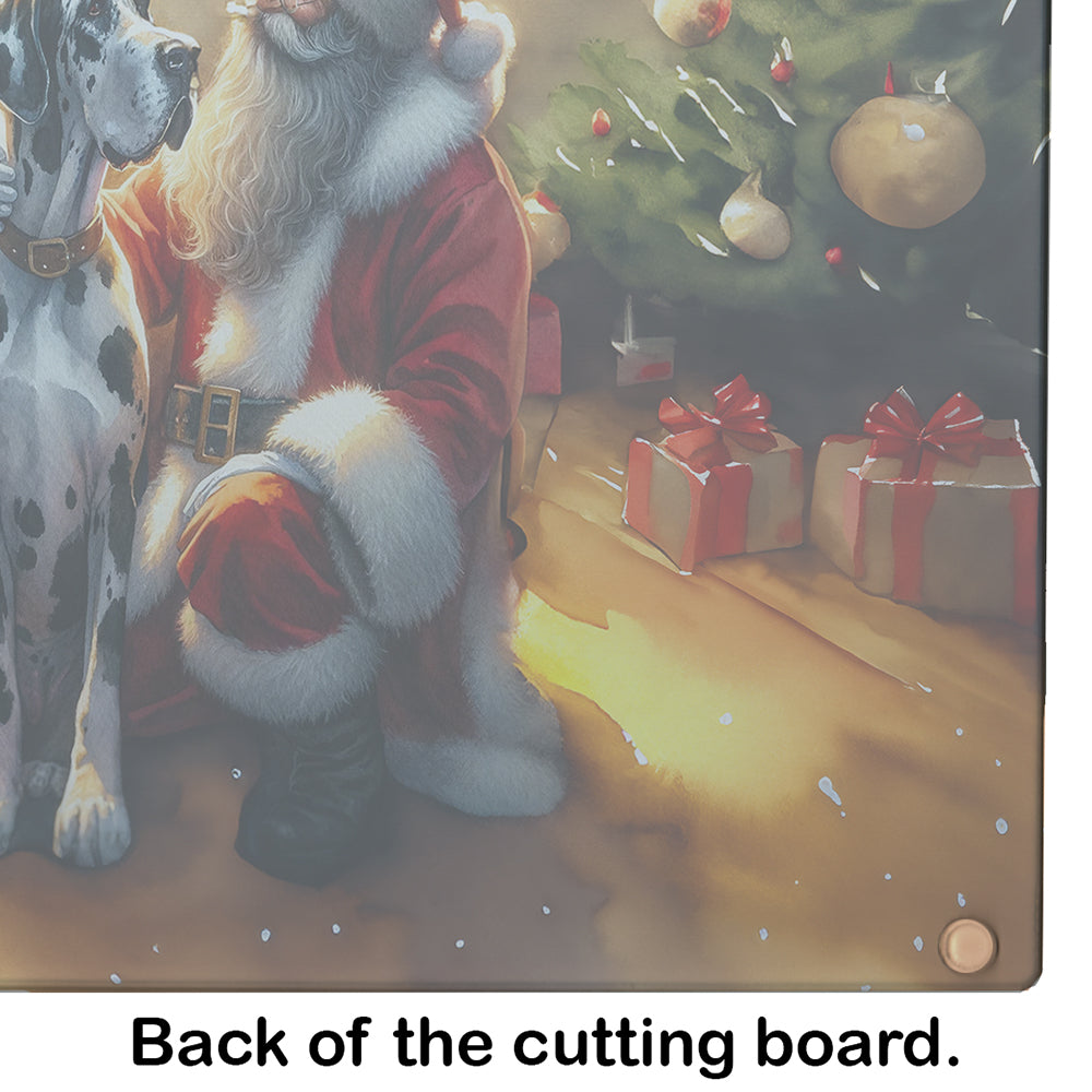 Great Dane and Santa Claus Glass Cutting Board