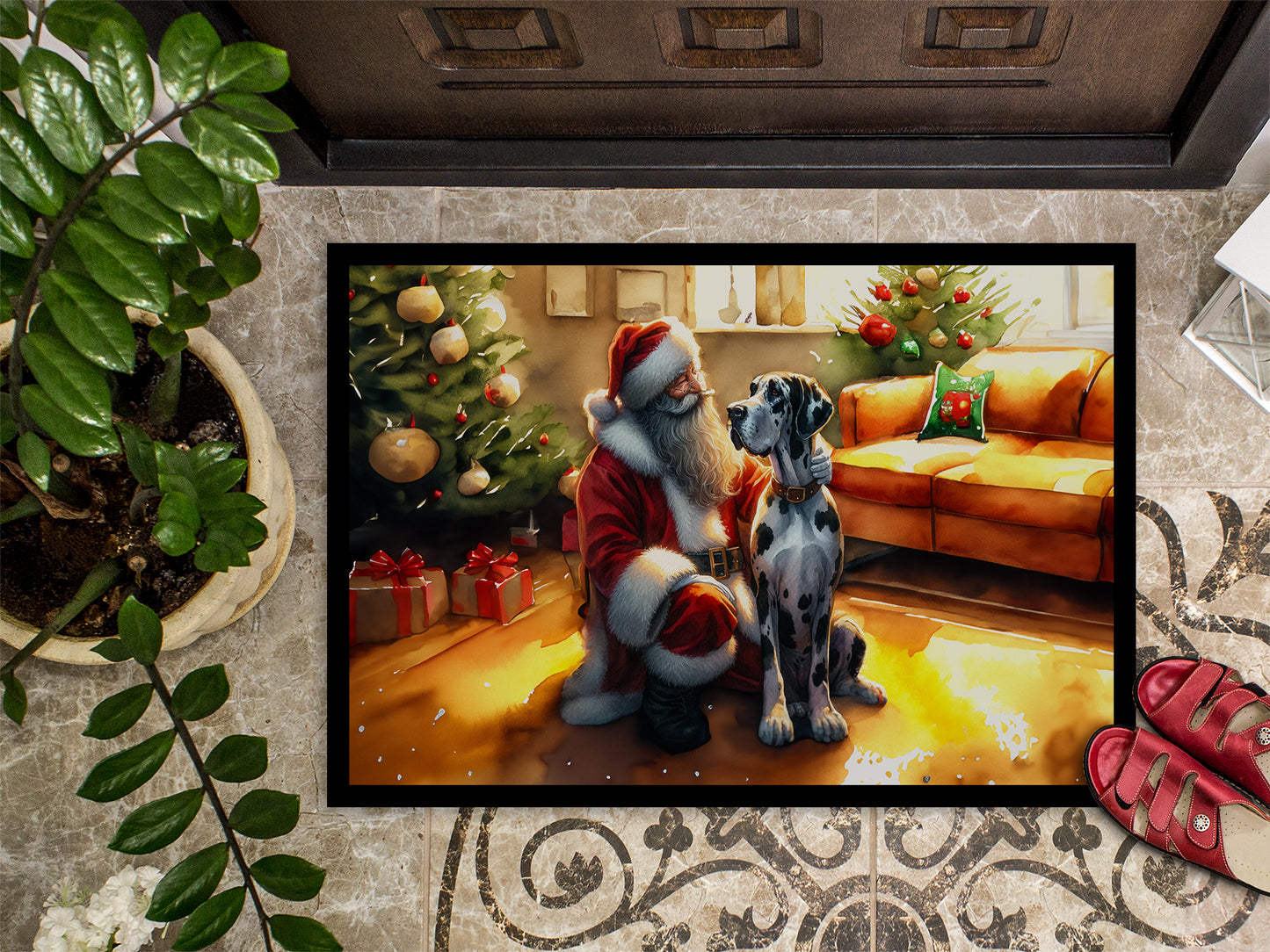 Great Dane and Santa Claus Doormat