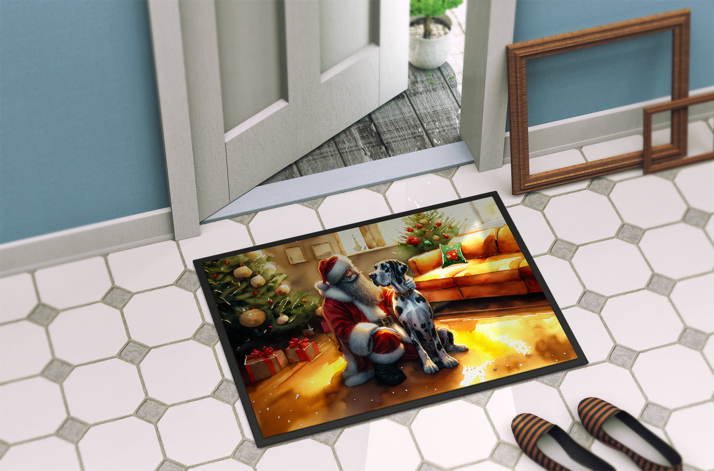 Great Dane and Santa Claus Doormat