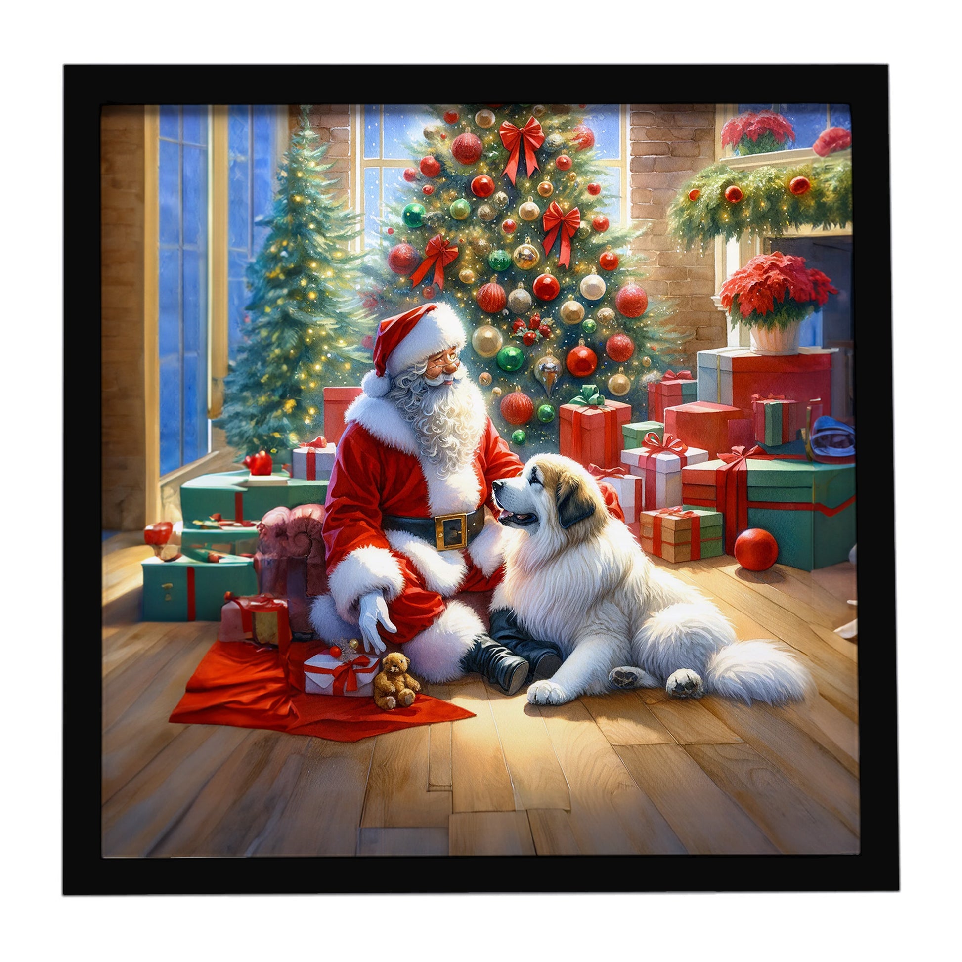 Buy this Great Pyrenees and Santa Claus Framed Metal Print