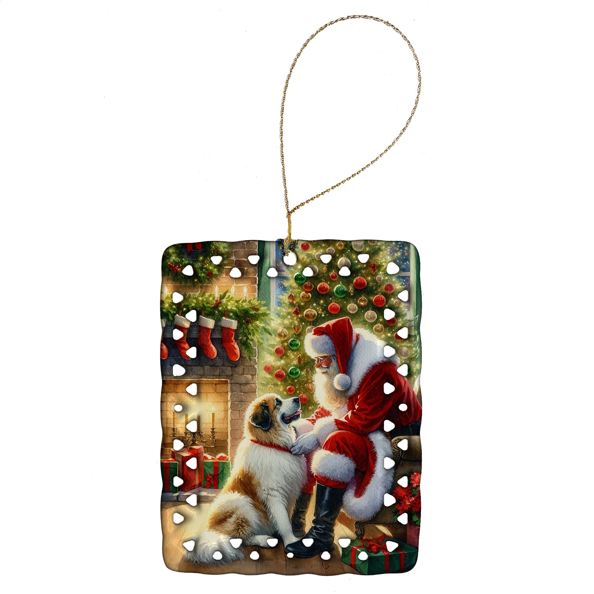 Buy this Great Pyrenees and Santa Claus Porcelain Ornament