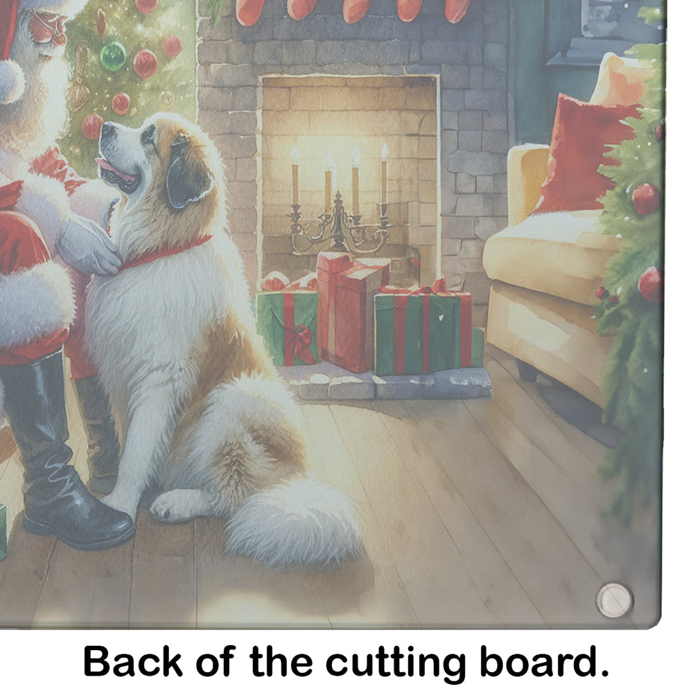 Great Pyrenees and Santa Claus Glass Cutting Board