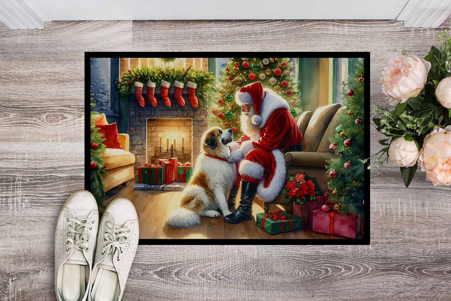 Great Pyrenees and Santa Claus Doormat