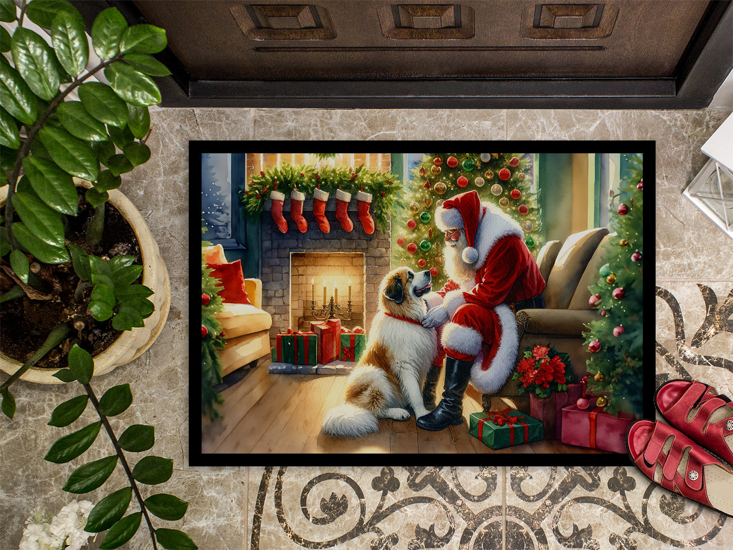 Great Pyrenees and Santa Claus Doormat