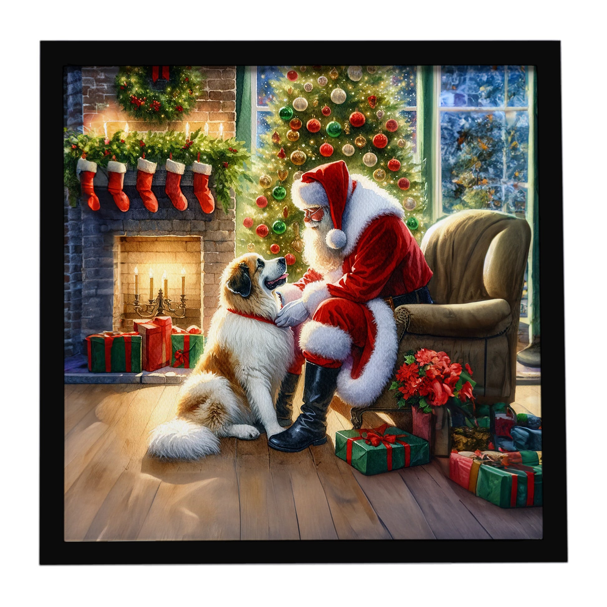 Buy this Great Pyrenees and Santa Claus Framed Metal Print