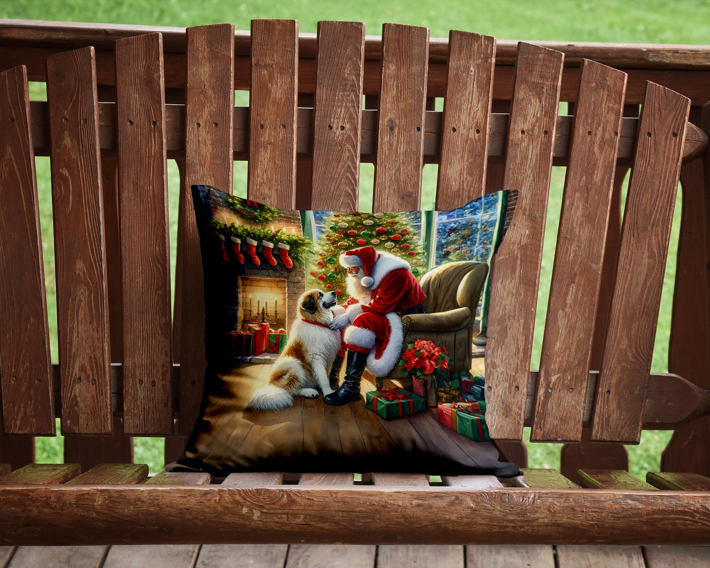 Great Pyrenees and Santa Claus Throw Pillow