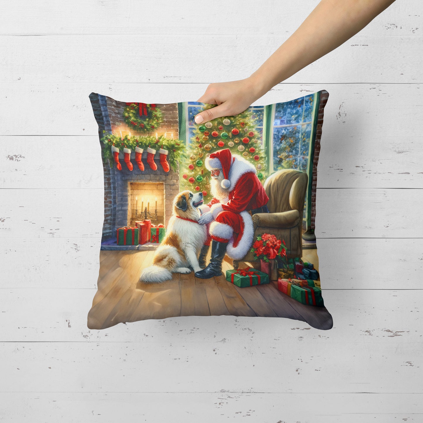 Great Pyrenees and Santa Claus Throw Pillow