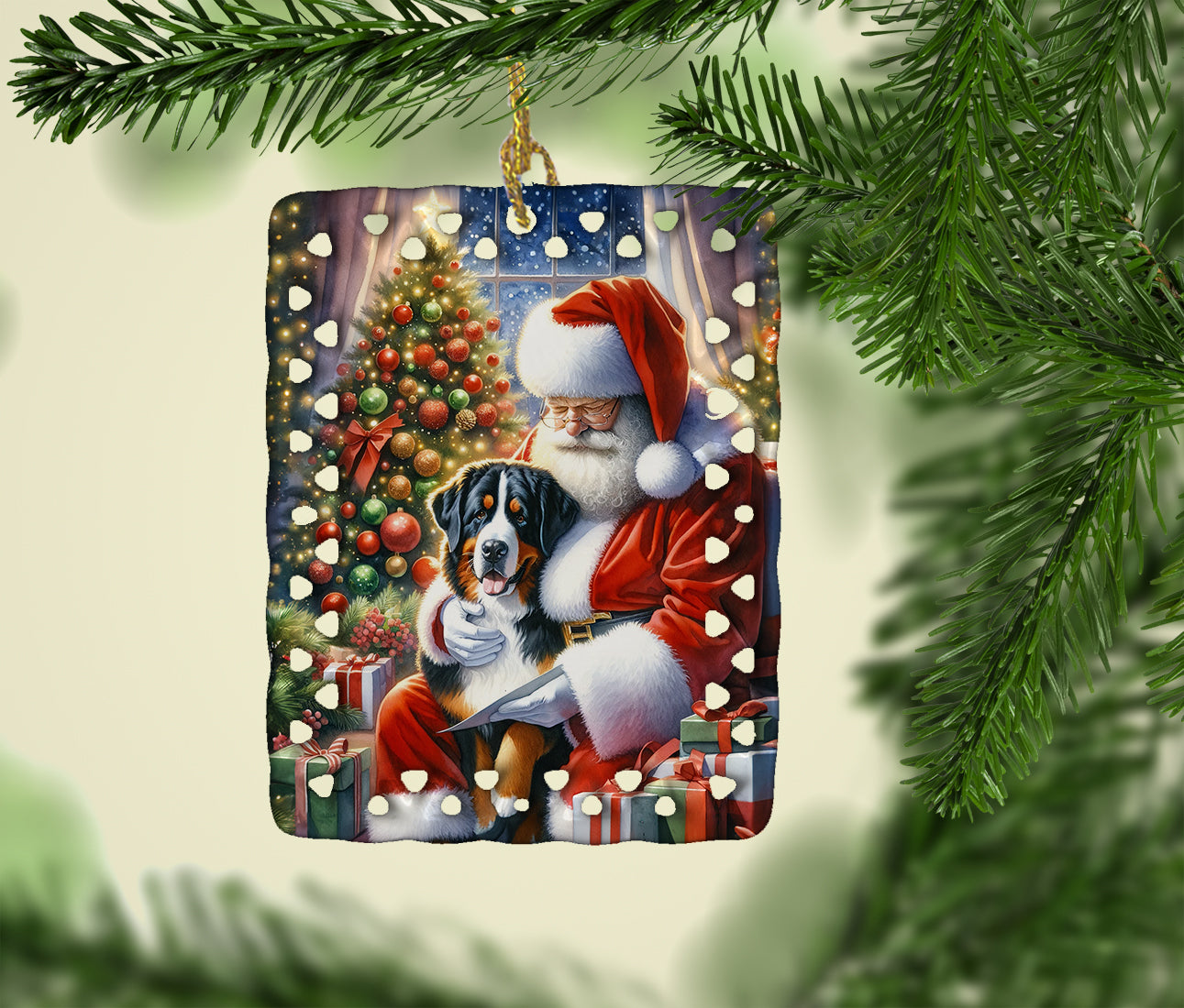 Greater Swiss Mountain Dog and Santa Claus Porcelain Ornament