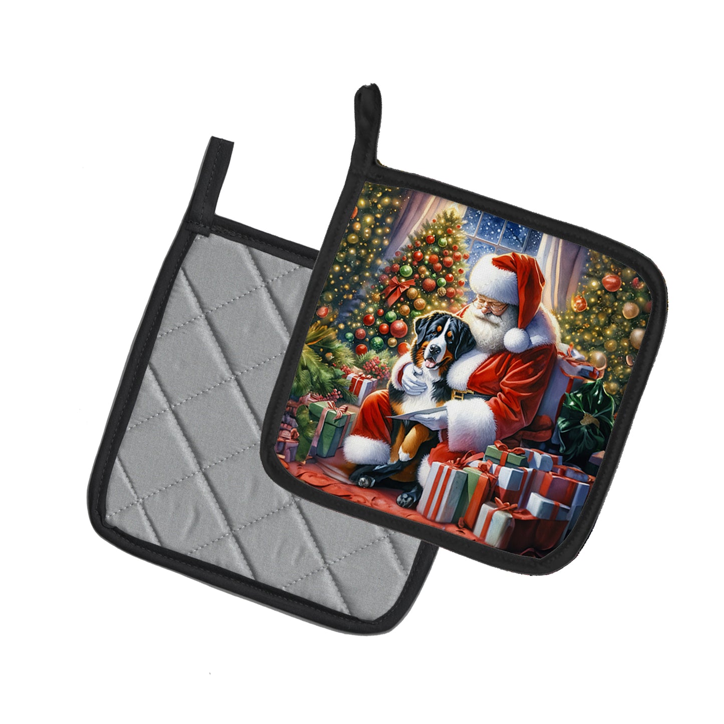 Greater Swiss Mountain Dog and Santa Claus Pair of Pot Holders