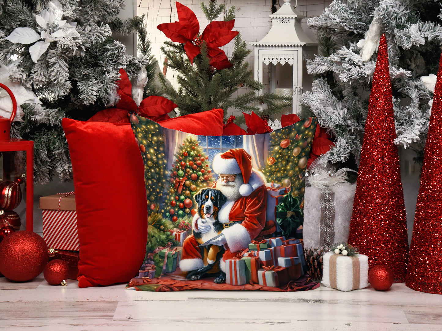 Greater Swiss Mountain Dog and Santa Claus Throw Pillow