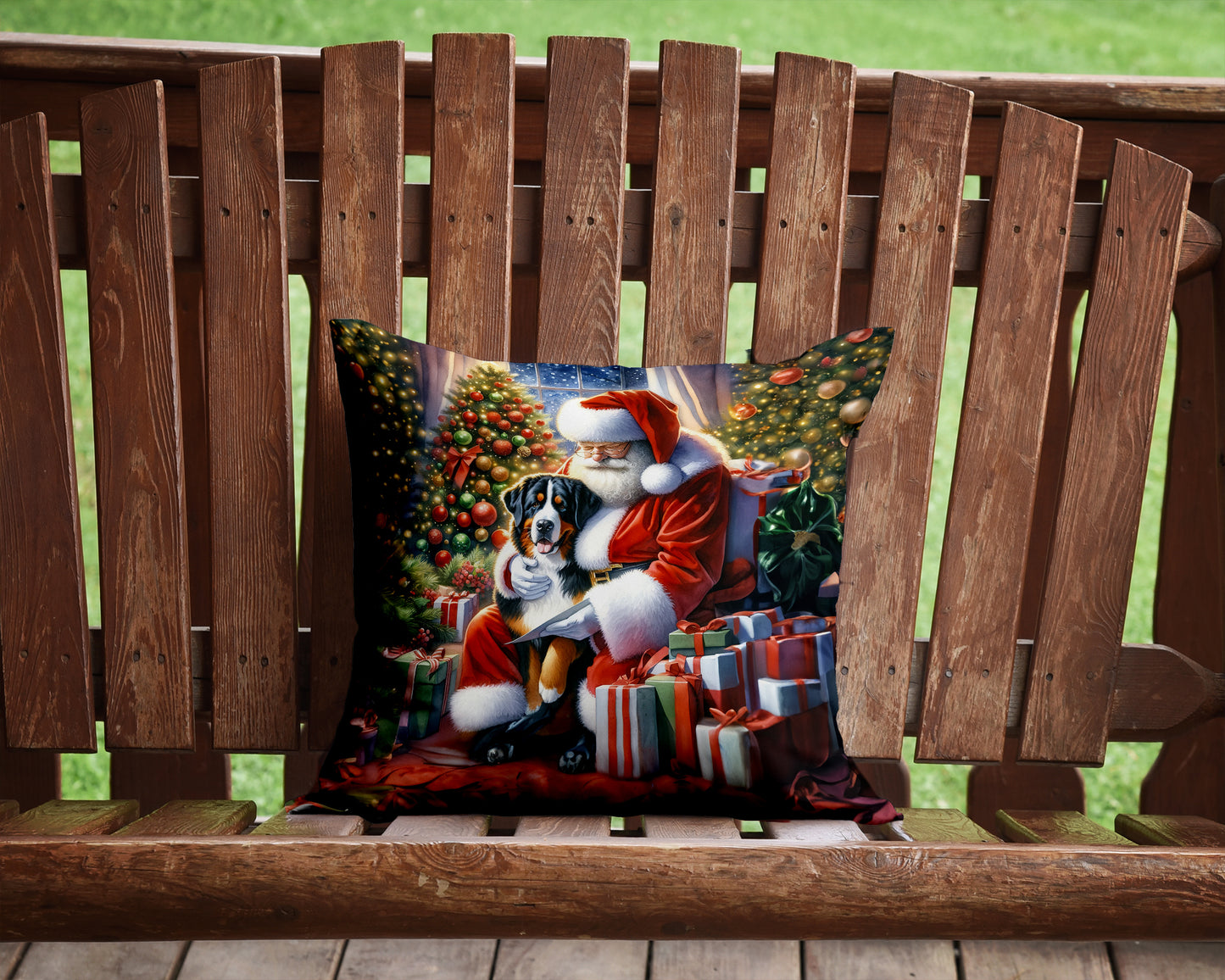 Greater Swiss Mountain Dog and Santa Claus Throw Pillow