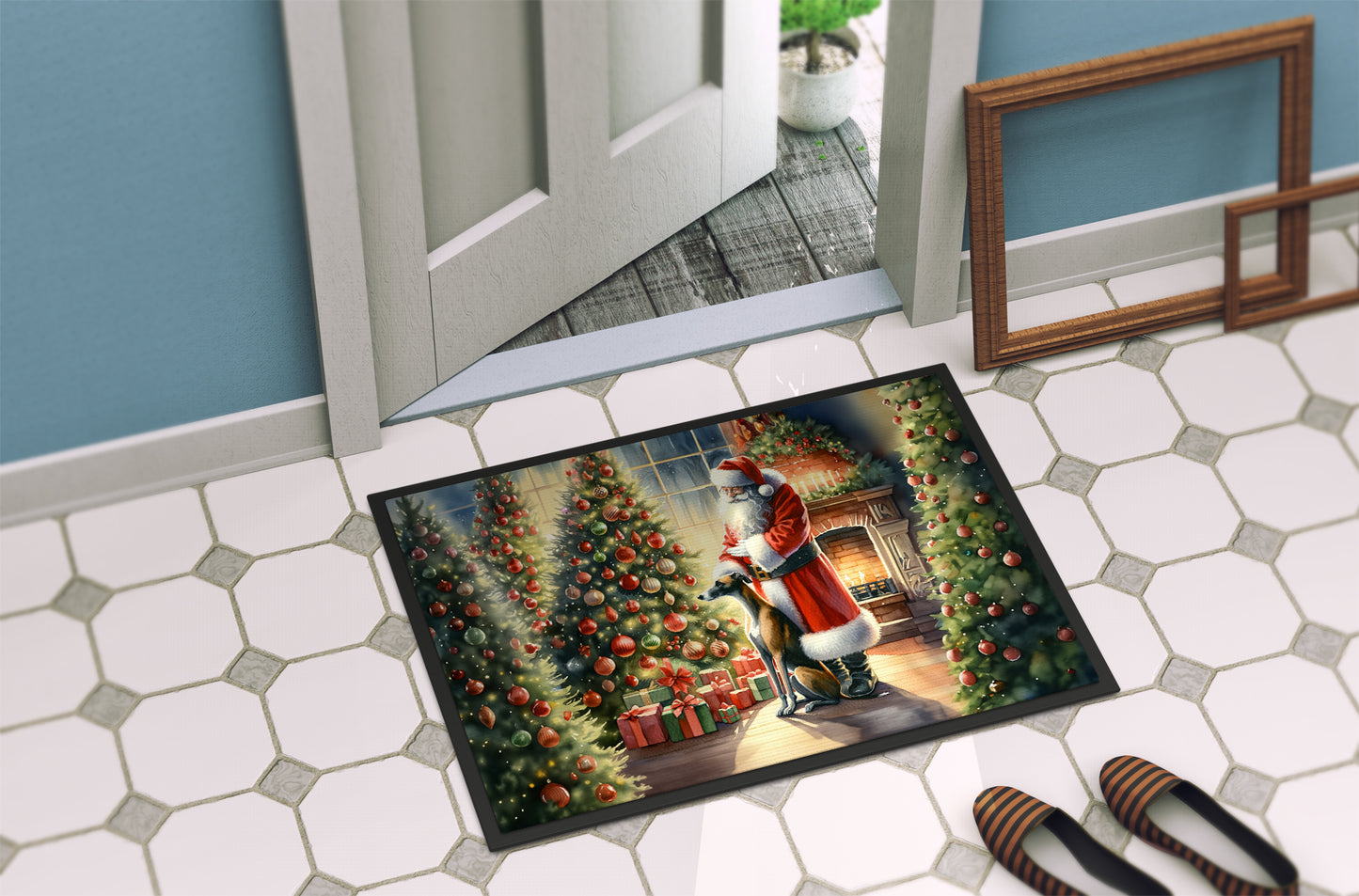 Greyhound and Santa Claus Doormat