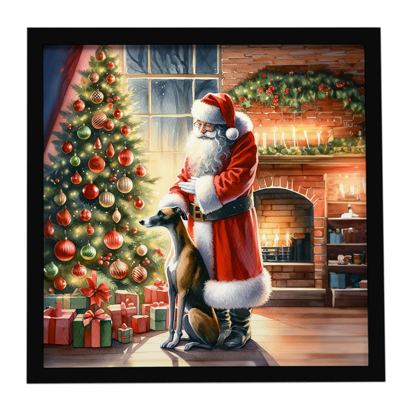 Buy this Greyhound and Santa Claus Framed Metal Print