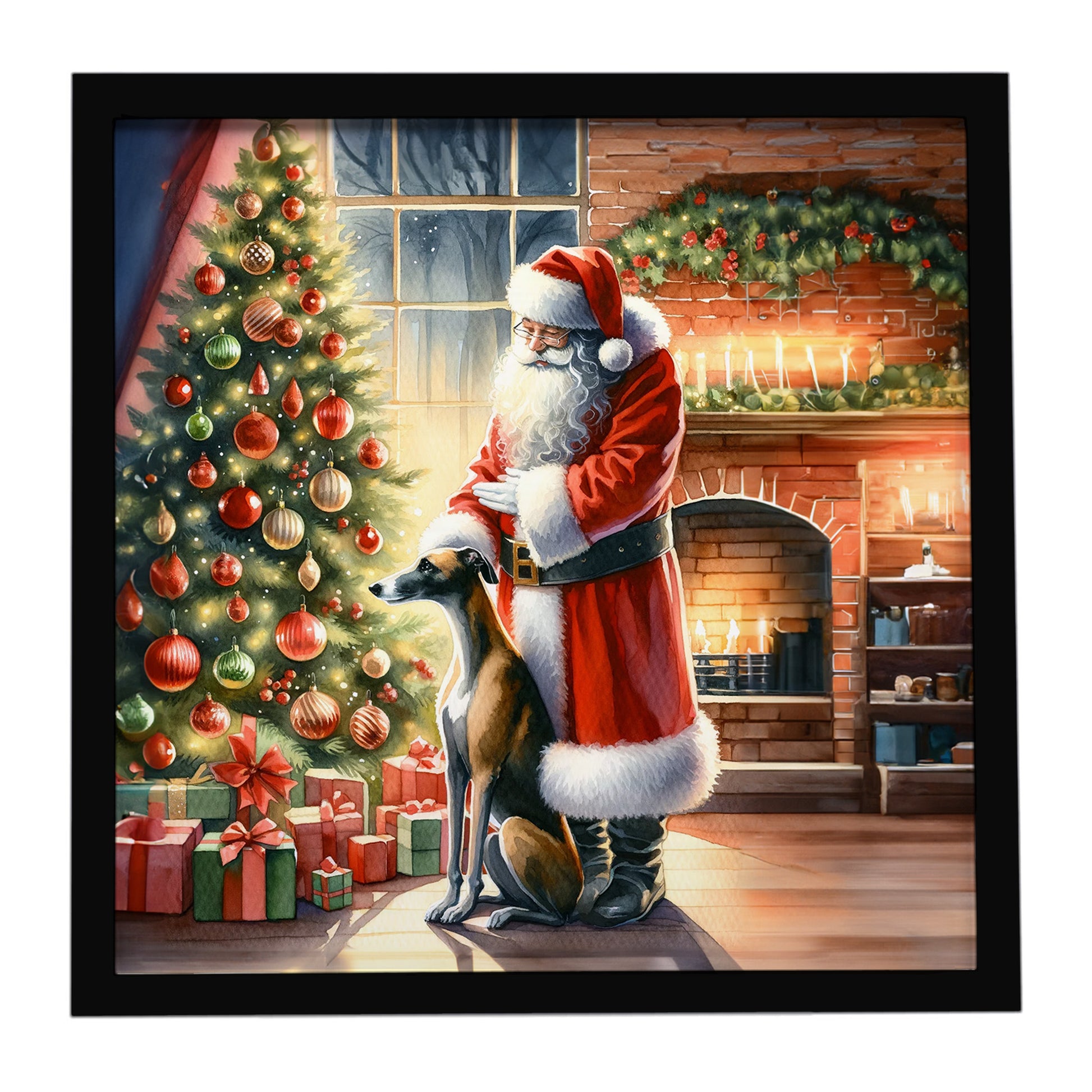 Buy this Greyhound and Santa Claus Framed Metal Print